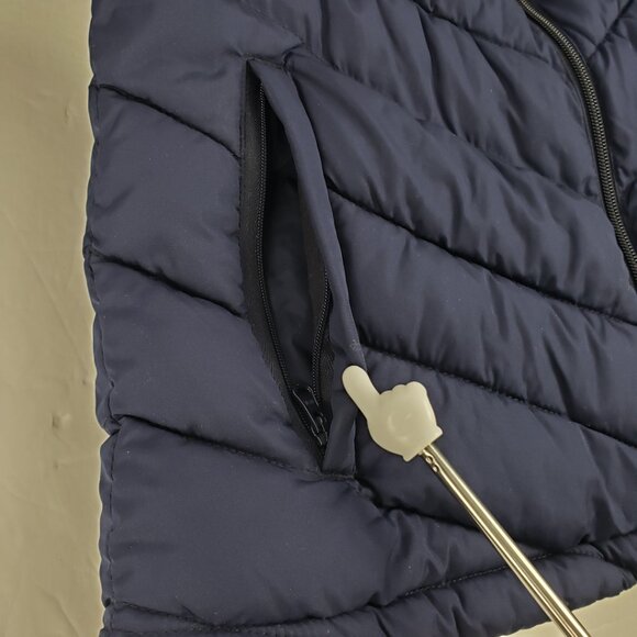 Gap XS Navy Uniform Blue Puffer Lavender Lining Jacket Coat Fall Winter - Picture 9 of 15